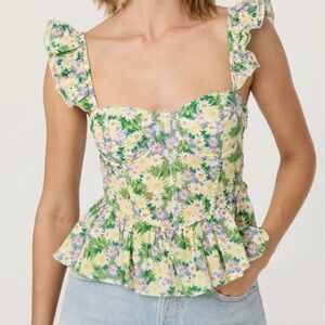 ASTR Daisy Baylin Corset Peplum Eyelet Top L